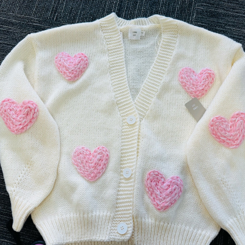 Luna Ivy Pink Heart Sweater Large